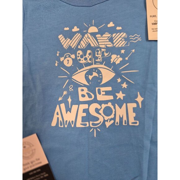 Kidiential Organic Cotton Blue Long Sleeve Shirt "Wake Up & Be Awesome" Design F - Picture 3 of 6